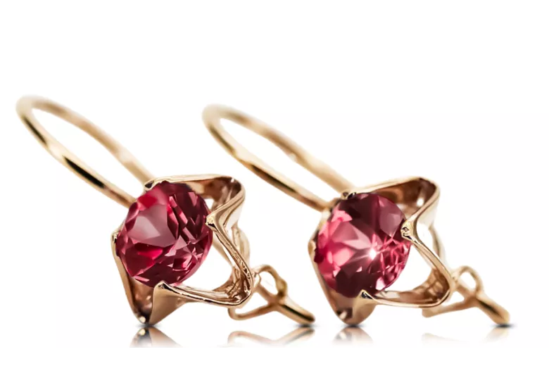 Pendientes Rubí Oro rosa antiguo original de 14k Vintage vec142r